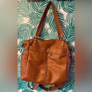 Mominside brown vegan leather convertible diaper bag backpack multiple pockets